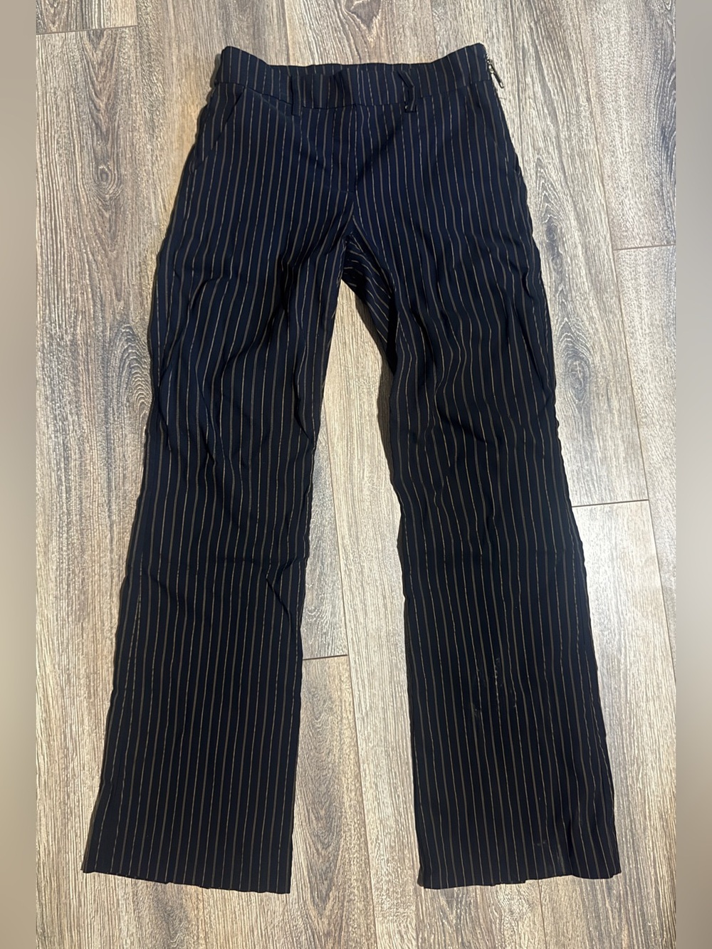 le chateau vintage Black Dress Pants with Thin Tan Pinstripes